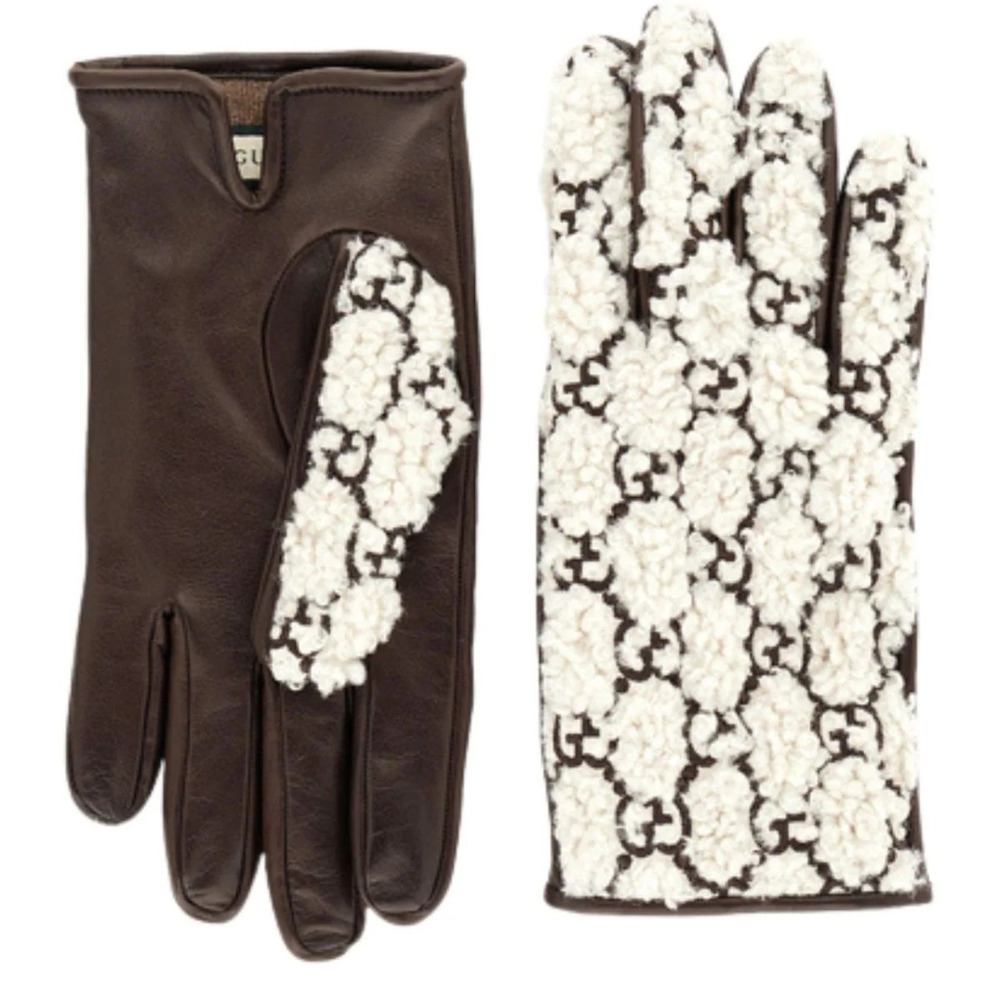 Gucci - Brown Leather Embossed Monogram GG Gloves - 10 - Large